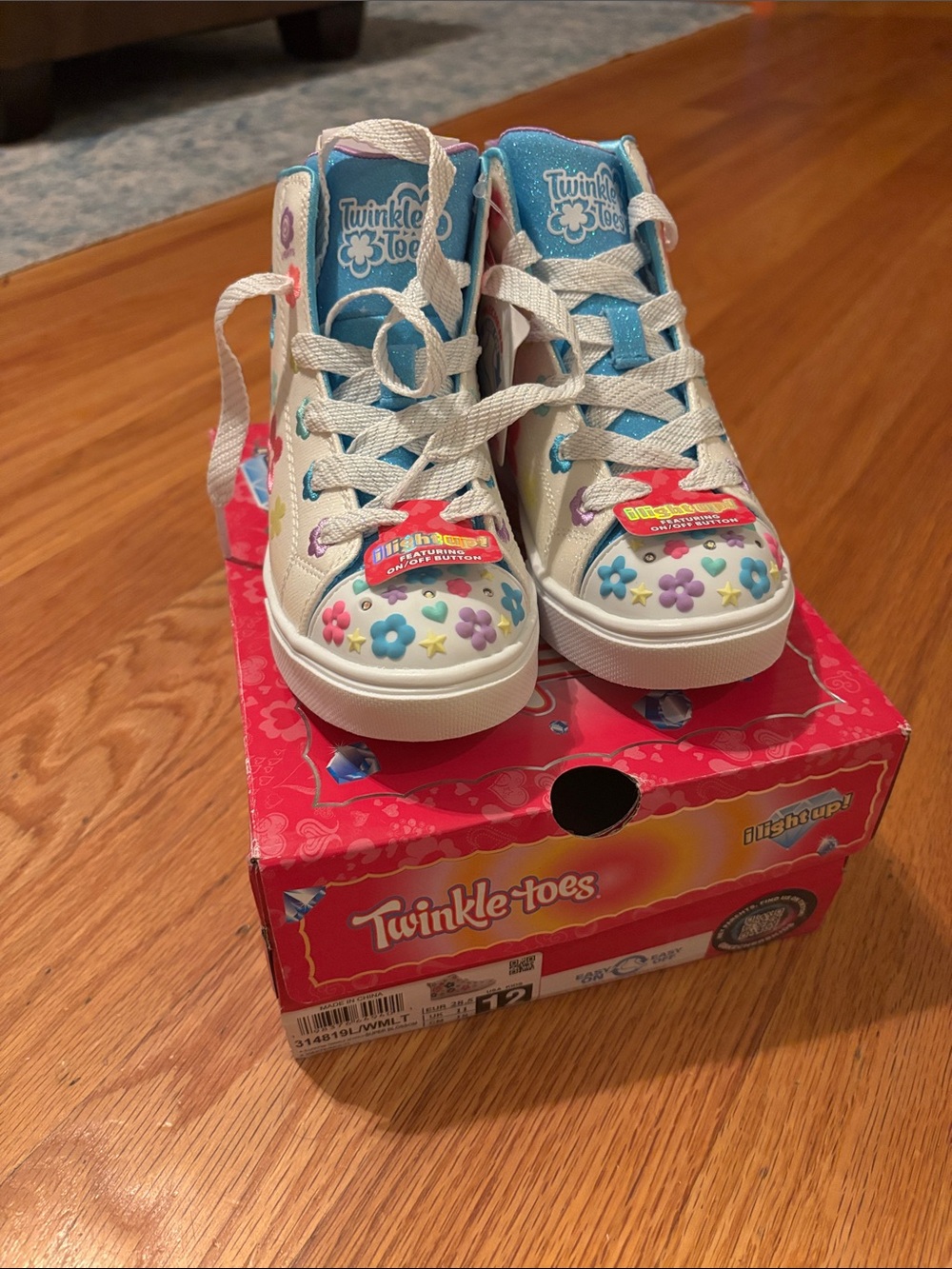 Twinkle Toes Kids White Floral Light-Up High-Top Sneakers
